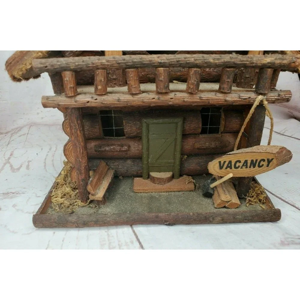 Rare Vintage Mountain Lodge Decorative Real Wood 3d Wood Cabin Bird House Feeder